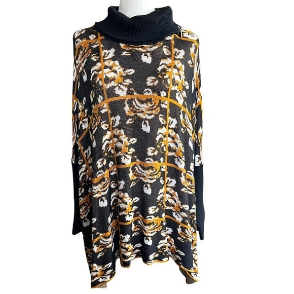 Joseph A. Women's Black Multi Floral Turtleneck Sweater Size M NWT Rtl $78 - Picture 1 of 15